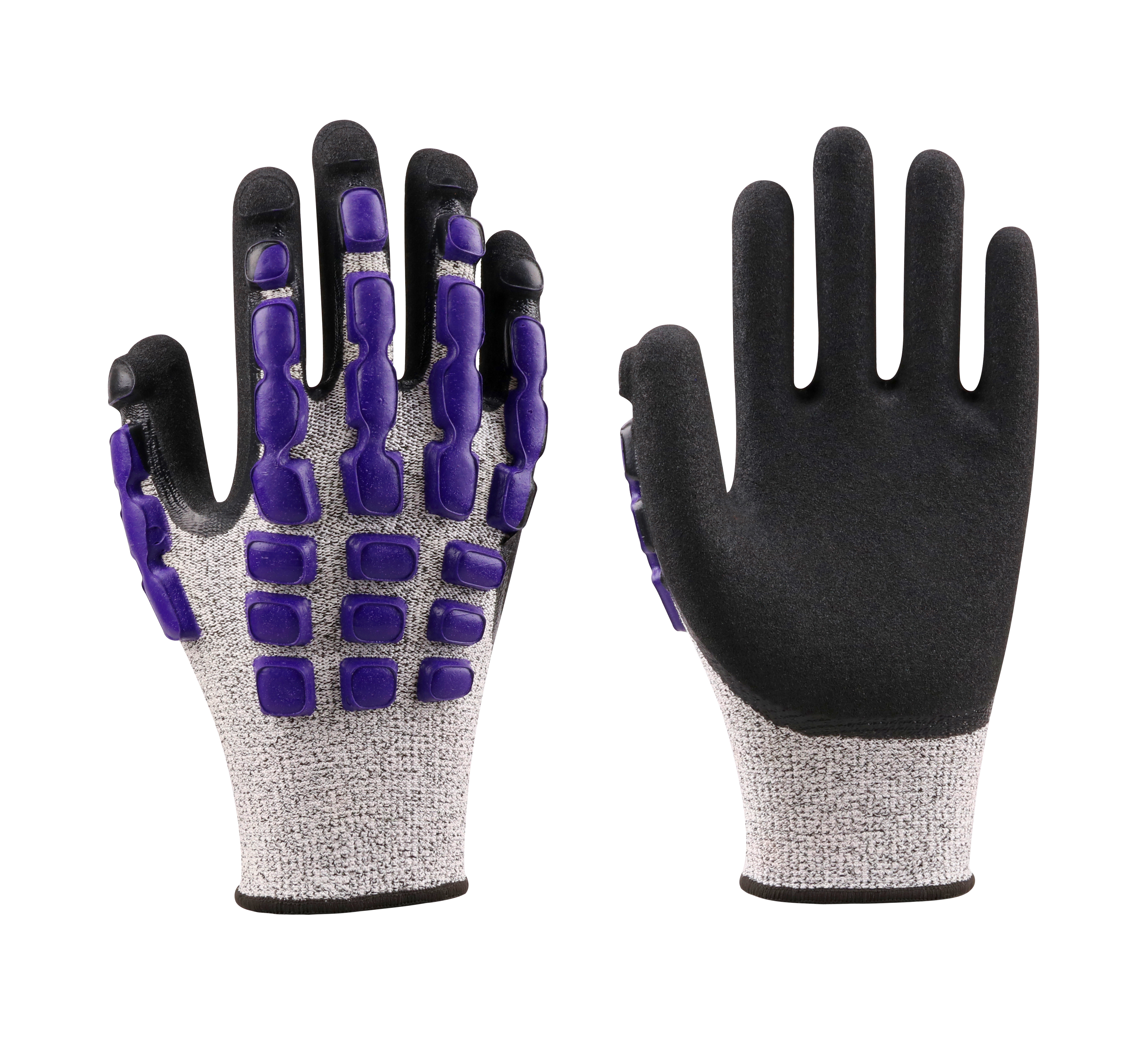 13G HPPE+Spandex+Nylon+Glass Fiber Liner Nitrile Sandy+Latex Dots Coated Gloves, EN388 4X43CP, ANSI A3 